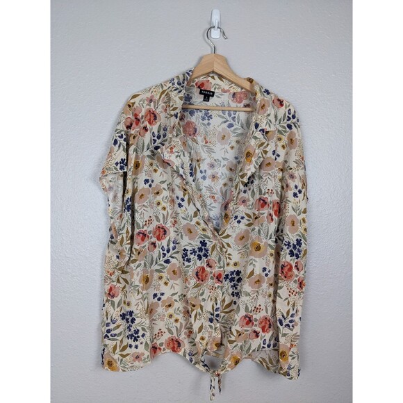Torrid Cream Floral Print Tie Front Dolman Challis Top 3X - Picture 2 of 8